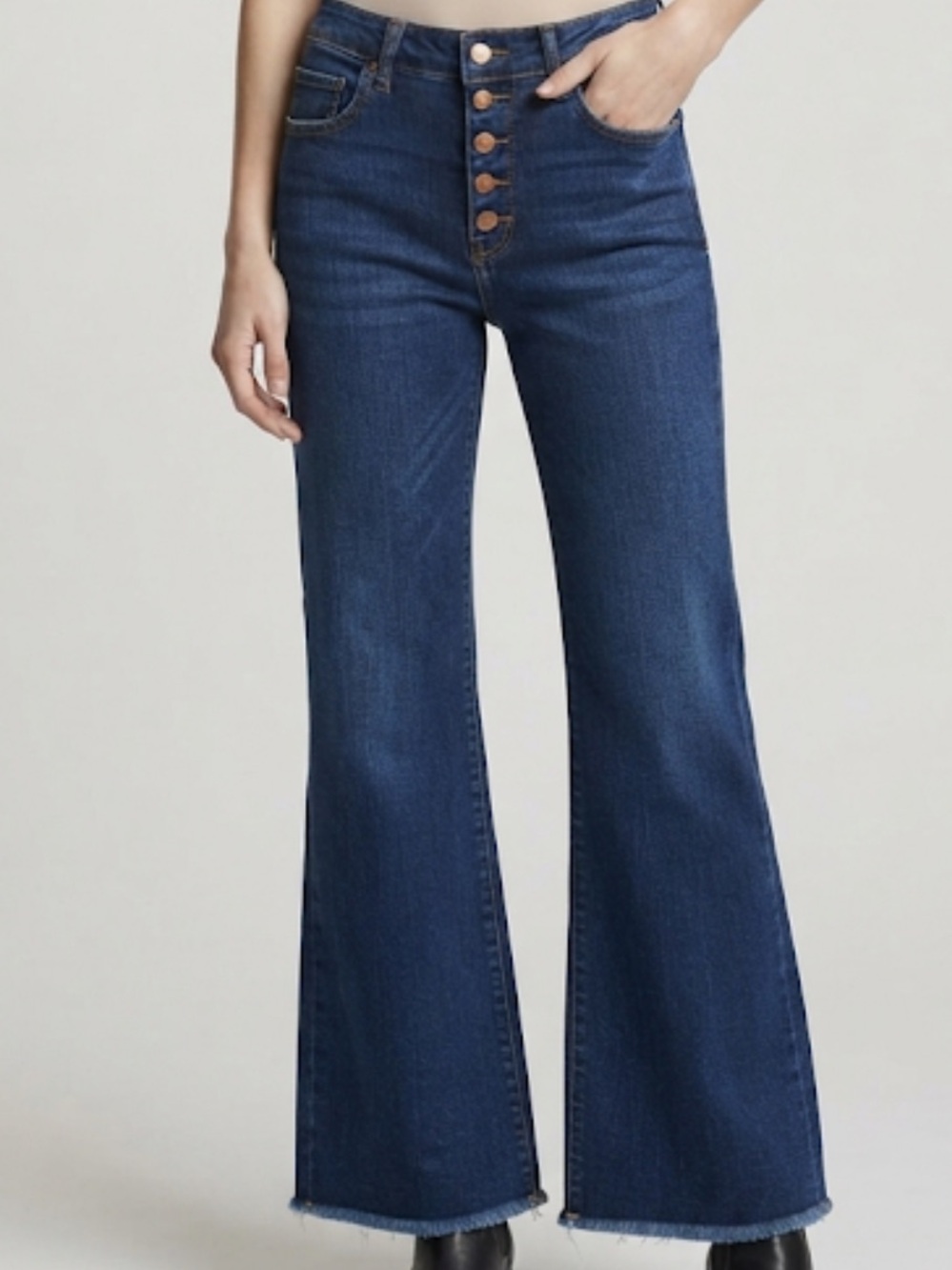C’EST TOI MID RISE BUTTON DOWN WIDE FLARE JEANS